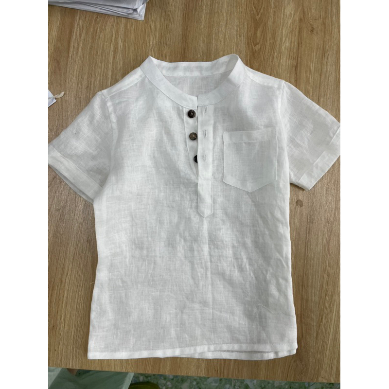 Áo sơ mi bé trai tay ngắn linen