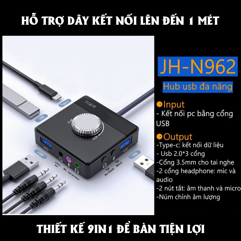 Hub Chia Cổng Để Bàn 8 In 1 Nhỏ Gọn Tiền Lợi Dành Cho Laptop Và Pc Chiều Dài Dây 1M