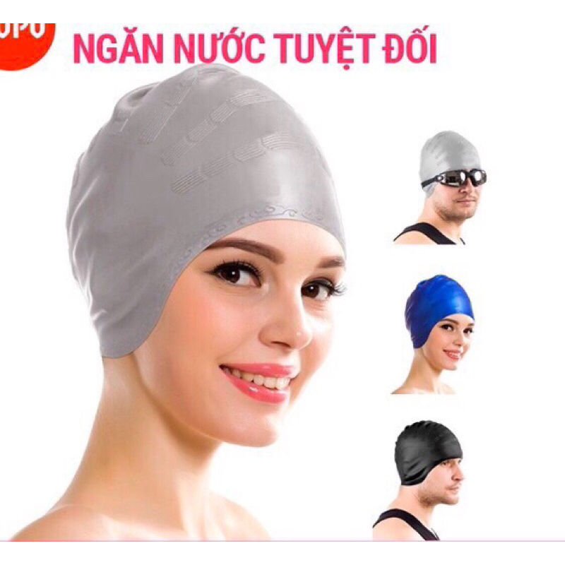 Nón bơi che tai silicon siêu co giản, hàng sẵn sll shop giao liền