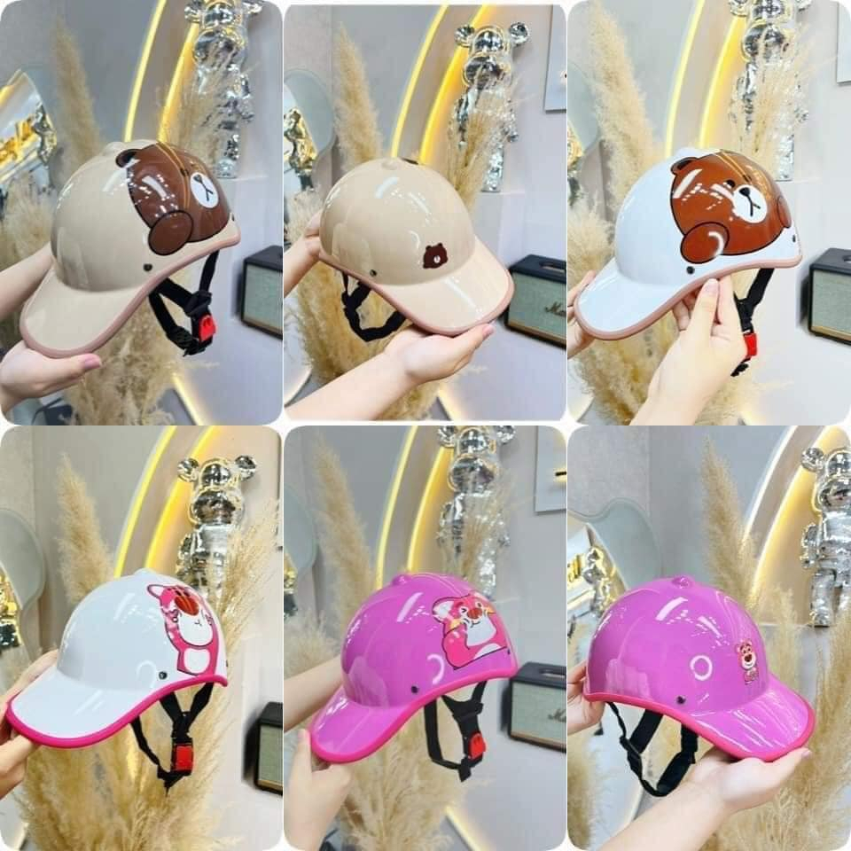 Mũ bảo hiểm lưỡi trai thể thao in hình gấu dễ thương cho nữ