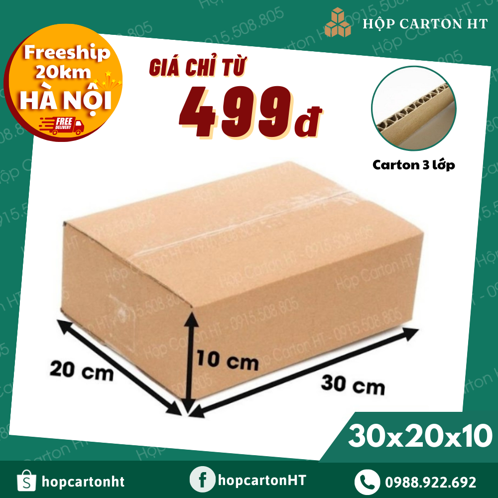 30x20x10 Hộp carton đóng hàng, thùng giấy cod gói hàng, hộp bìa carton đóng hàng giá rẻ