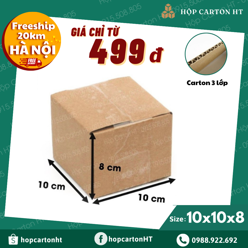 10x10x8 Combo 50 Hộp Carton Đóng Hàng Thùng Giấy Đóng Hàng COD 3 Lớp - Hộp Carton HT