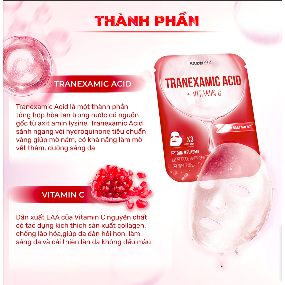 MẶT NẠ FOODAHOLIC TRANEXAMIC ACID  MỜ THÂM ĐỎ, SẠM NÁM TRANEXAMIC ACID AMPLE MASK