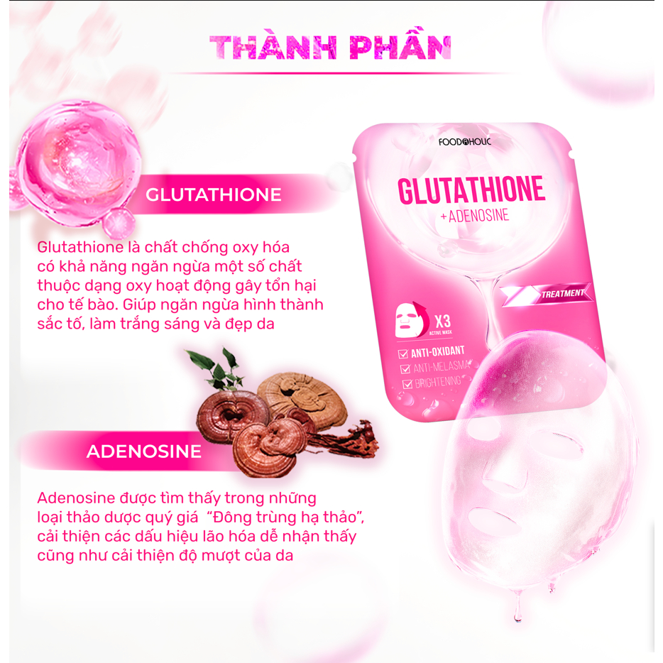 MẶT NẠ FOODAHOLIC GLUTATHIONE  DƯỠNG TRẮNG, ĐỀU MÀU DA GLUTATHIONE AMPLE MASK
