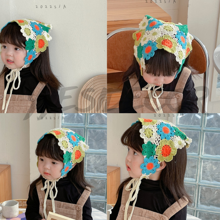 Băng đô đan len, Khăn trùm đầu, băng đô tam giác thêu đội đầu dễ thương