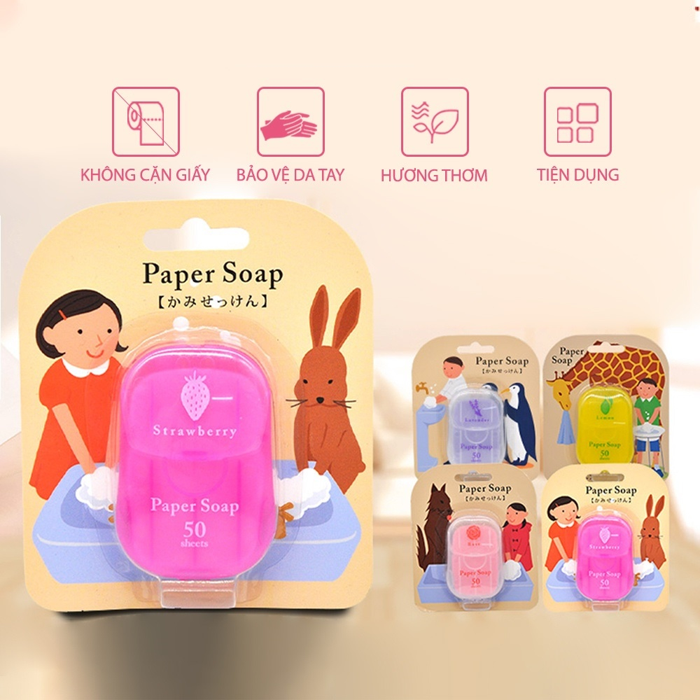 Xà phòng giấy nhật bản SPORTY - Hộp 50 miếng - rửa tay, bỏ túi mang đi du lịch, công tác, dã ngoại