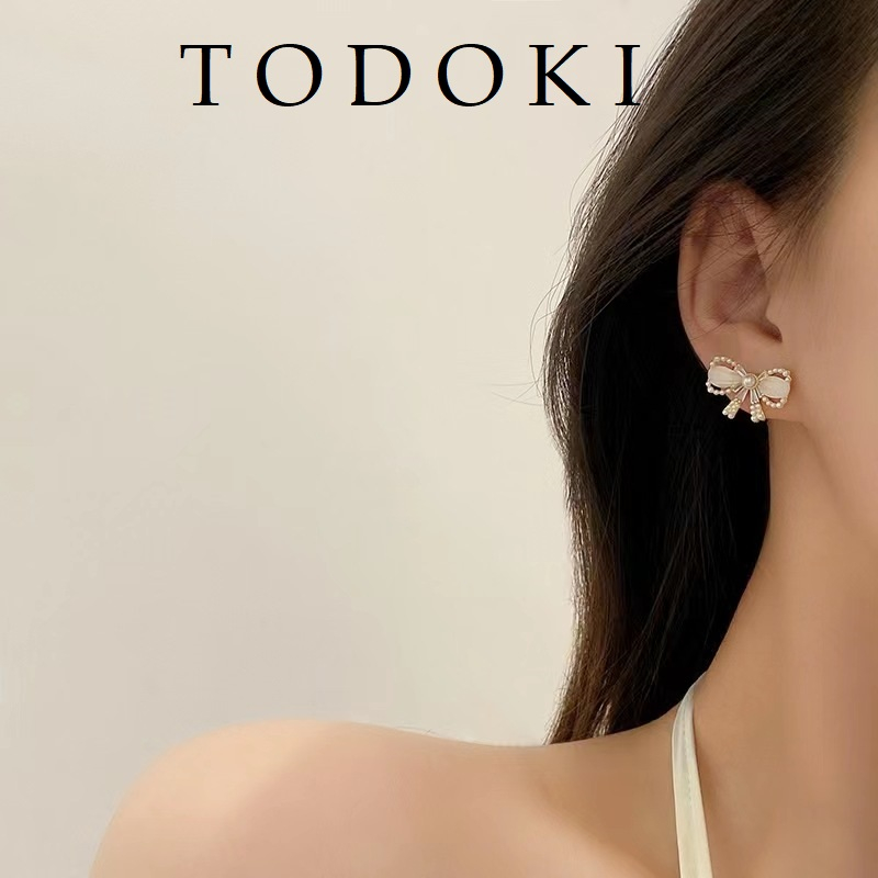 Bông tai nơ gắn đá style vintage ,retro xinh xắn TODOKI T067