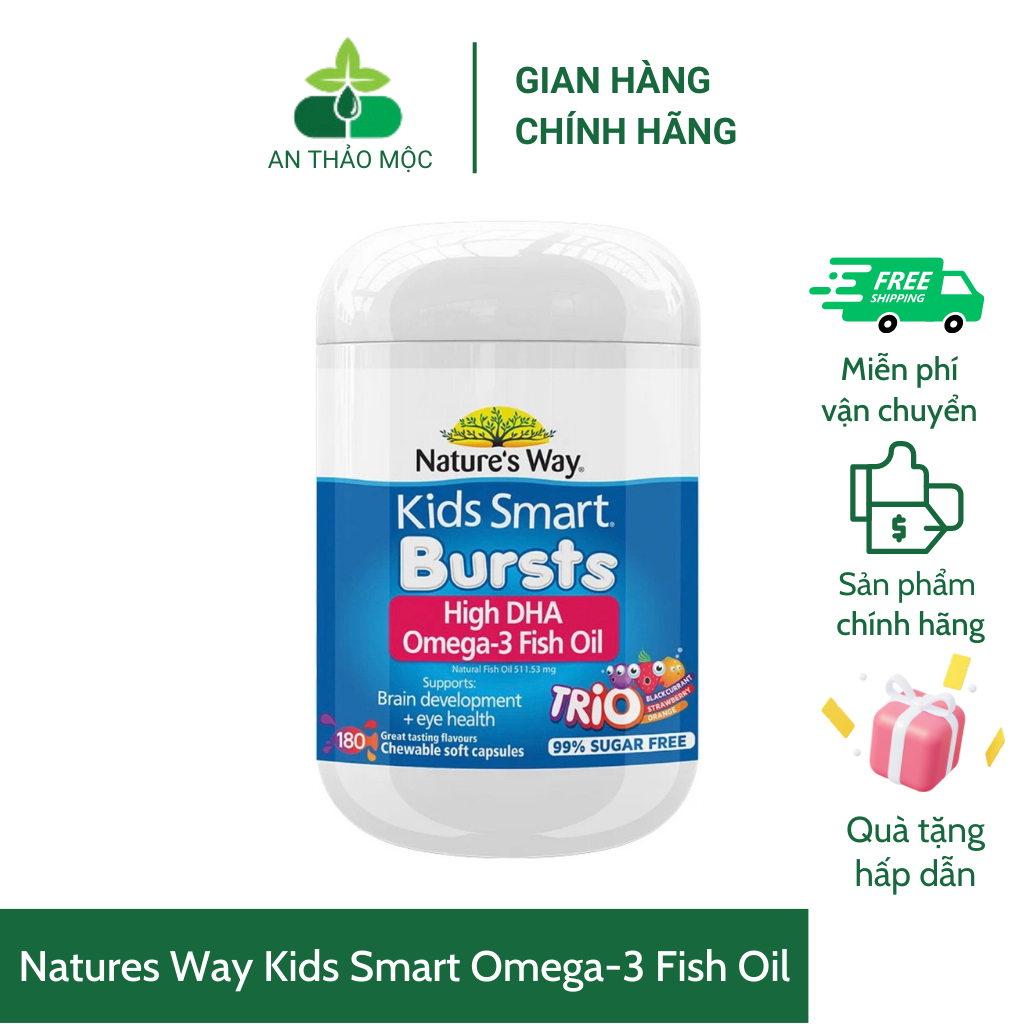 Natures Way Kids Smart Omega-3 Fish Oil.Bổ Sung DHA,EPA Phát Triển Trí Não,Mắt.Lọ 180v