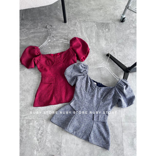 Rubystore__ áo tay phồng peplum cúp ngực thiết kế tôn dáng sang chảnh