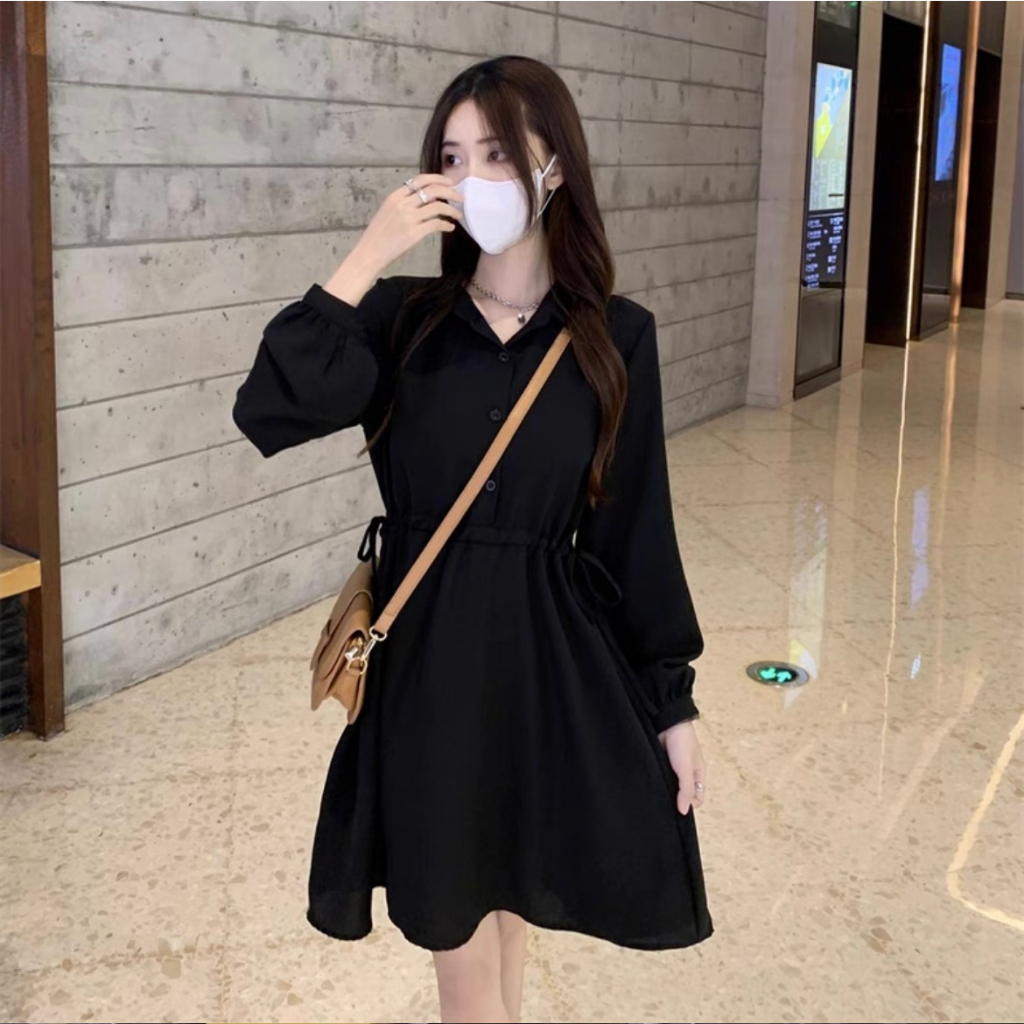 Đầm nữ xinh dáng chữ A dài tay phong cách nhẹ nhàng LL12 Váy nữ xinh dài tay chất liêu vải Umi dày dặn