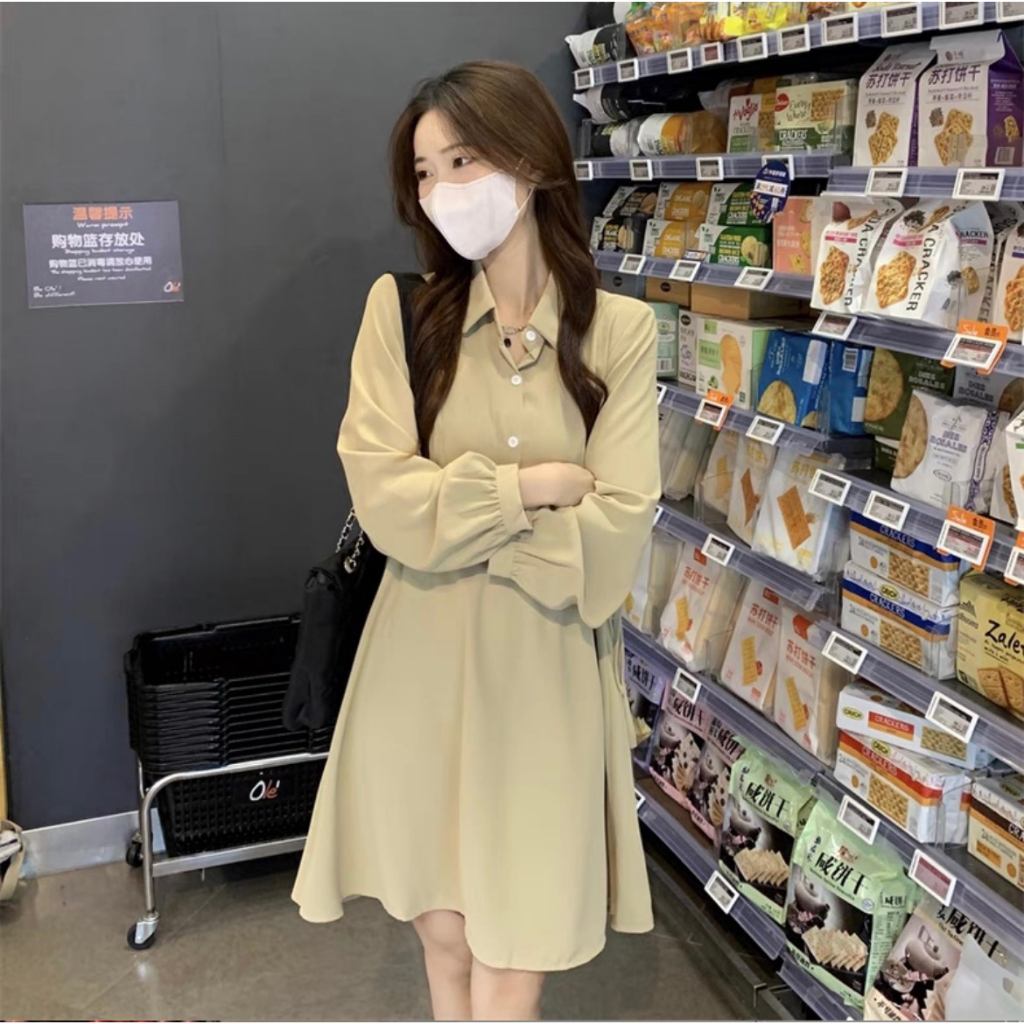 Đầm nữ xinh dáng chữ A dài tay phong cách nhẹ nhàng LL12 Váy nữ xinh dài tay chất liêu vải Umi dày dặn