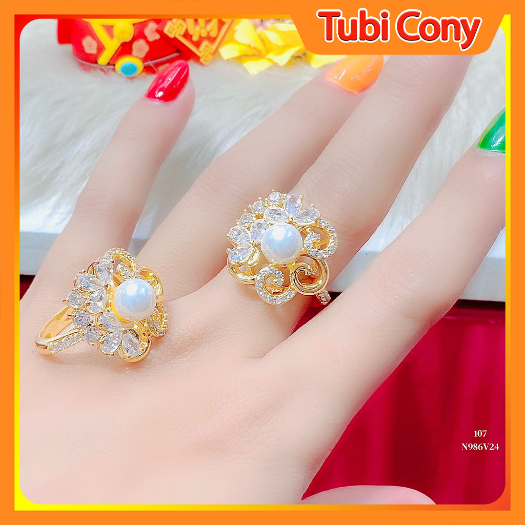 Nhẫn nữ mạ vàng 18k Tubi Cony ngọc trai nhân tạo N986 - Mang rất sang - Bao hoàn tiền, Bao đổi trả trong 07 ngày