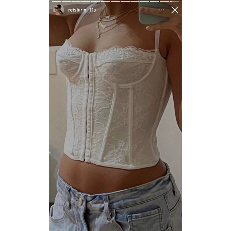 Áo corset 2 dây định hình phối ren trắng dày dặn