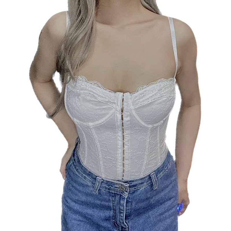 Áo corset 2 dây định hình phối ren trắng dày dặn