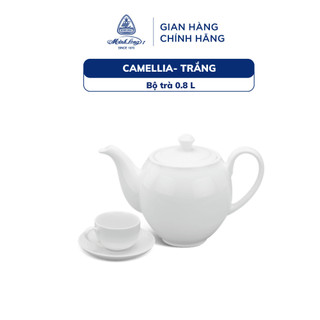 Bộ Ấm Trà Sứ Minh Long 0.8L - Camellia - Trắng
