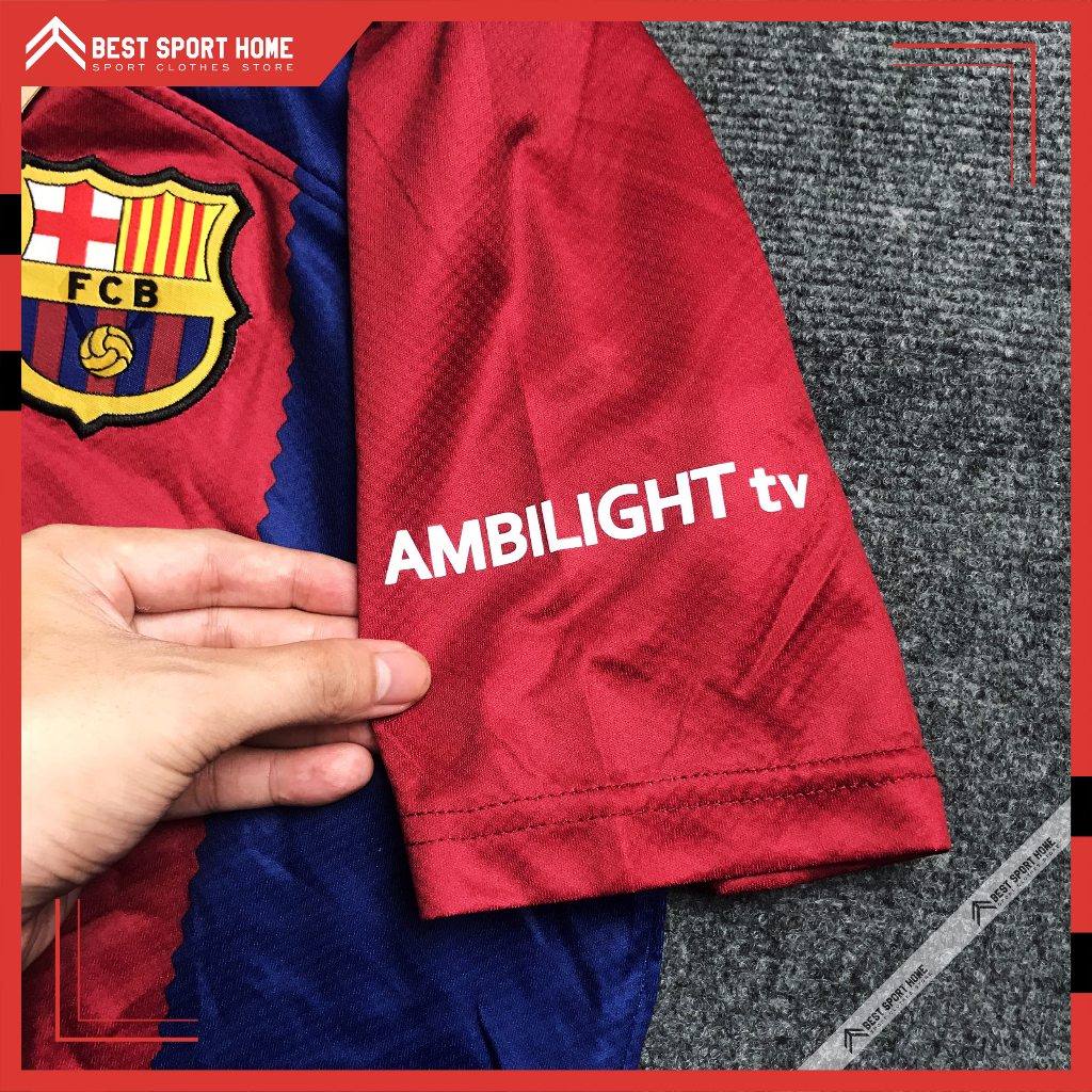 Set quần áo bóng đá Barcelona sân nhà Logo thêu 2023/24-Vải Climacool màu sọc xanhđỏ form Âu - In ấn tên số theo yêu cầu