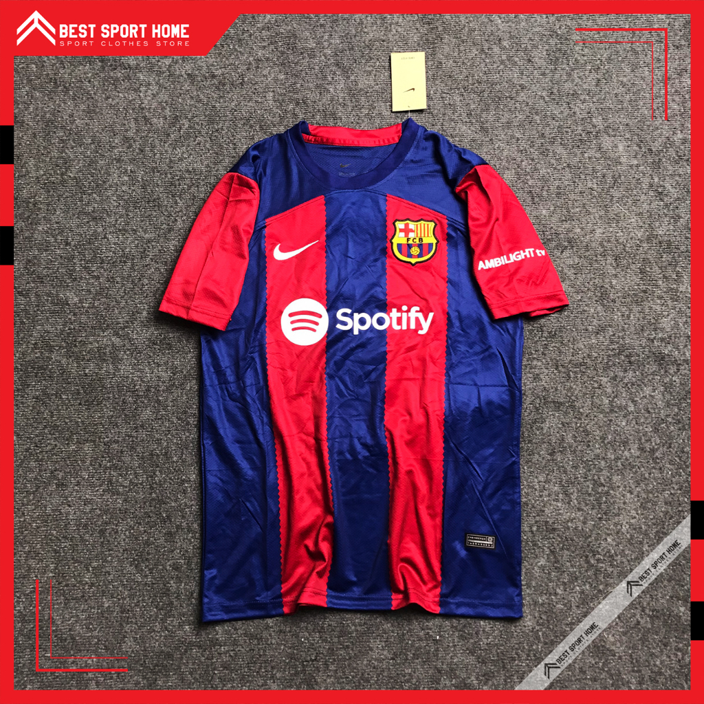Set quần áo bóng đá Barcelona sân nhà Logo thêu 2023/24-Vải Climacool màu sọc xanhđỏ form Âu - In ấn tên số theo yêu cầu