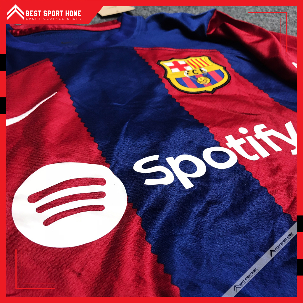 Set quần áo bóng đá Barcelona sân nhà Logo thêu 2023/24-Vải Climacool màu sọc xanhđỏ form Âu - In ấn tên số theo yêu cầu