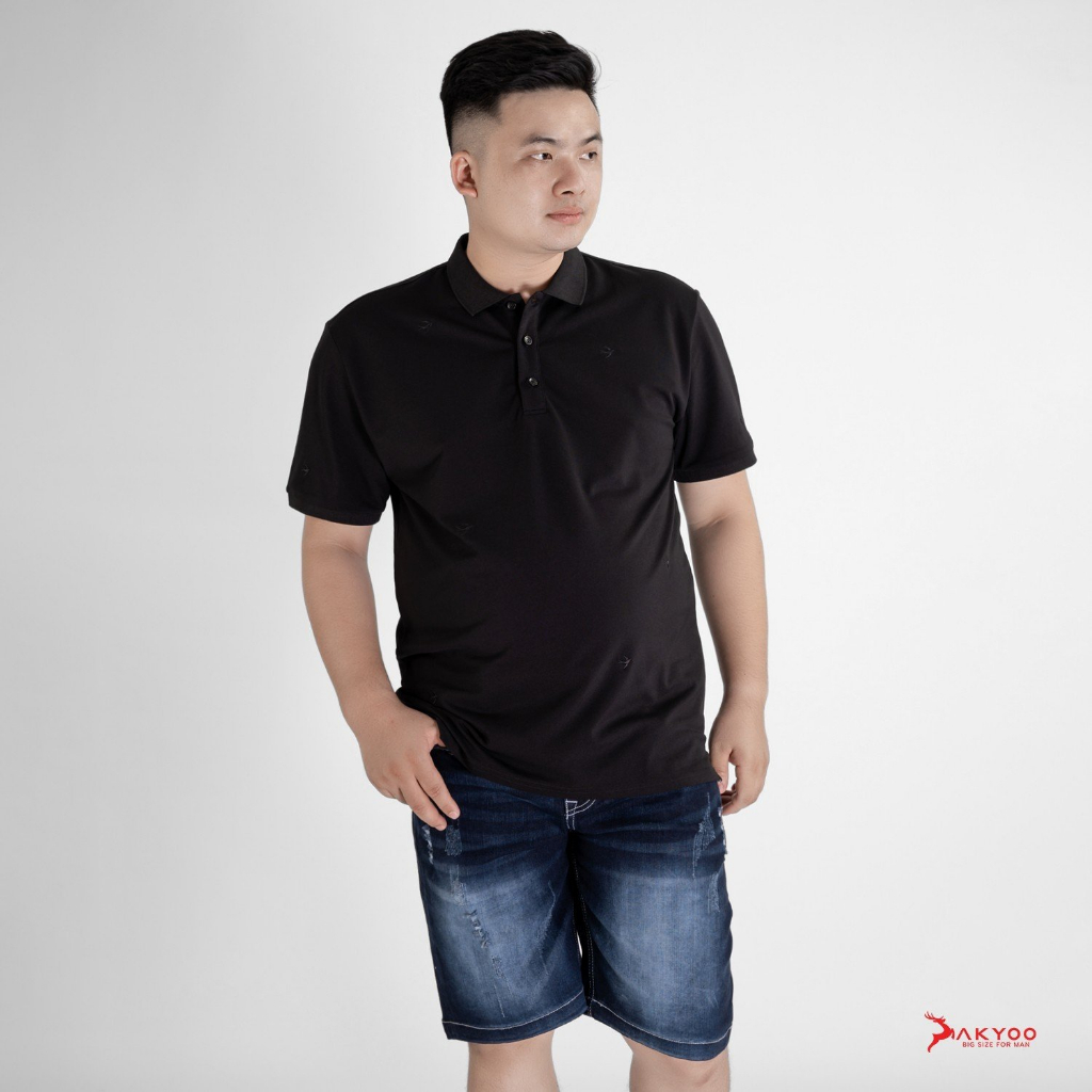 Áo POLO Nam Bigsize 80-140KG AKYOO Cao Cấp Cotton Co Giãn, Thâm Hút Mồ Hôi, Áo Polo Bigsize - PL DEN THEU