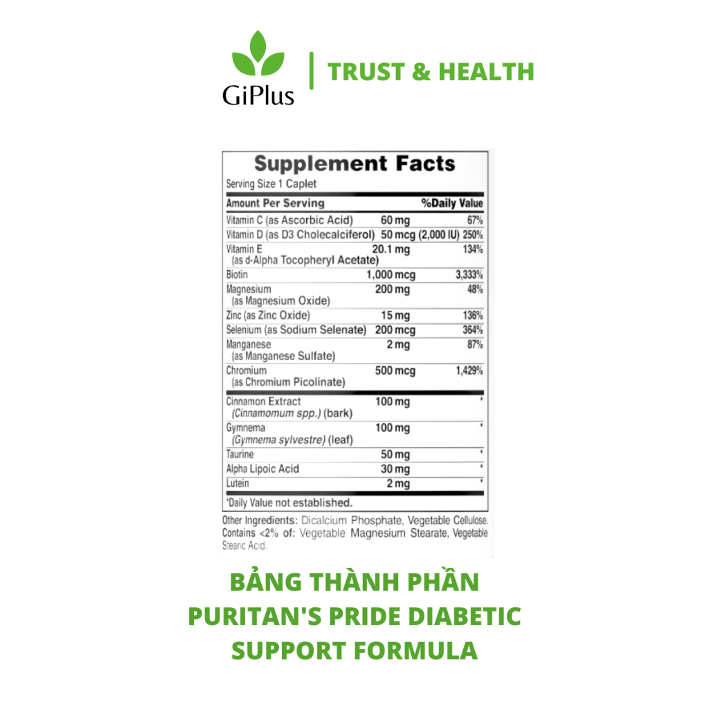 Viên Uống Puritan’s Pride Diabetic Support Formula Bổ Sung Vitamin Cho Người Tiểu Đường