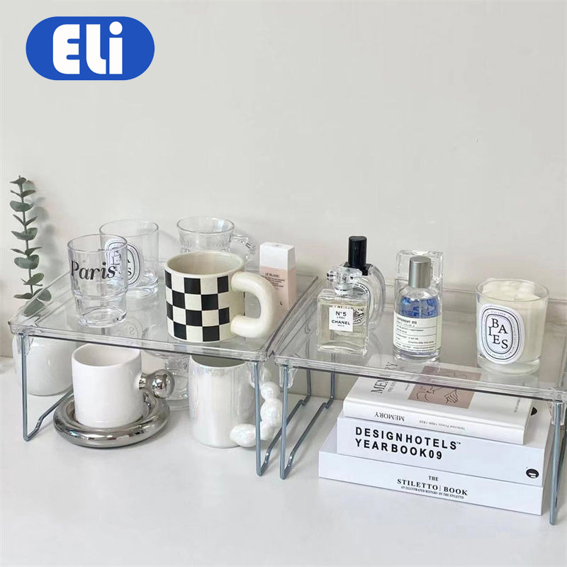Kệ sách trong suốt đa năng ELI 31cm nhựa cứng decor góc học tập, làm việc | Kệ để bàn nhỏ xinh có thể gấp gọn