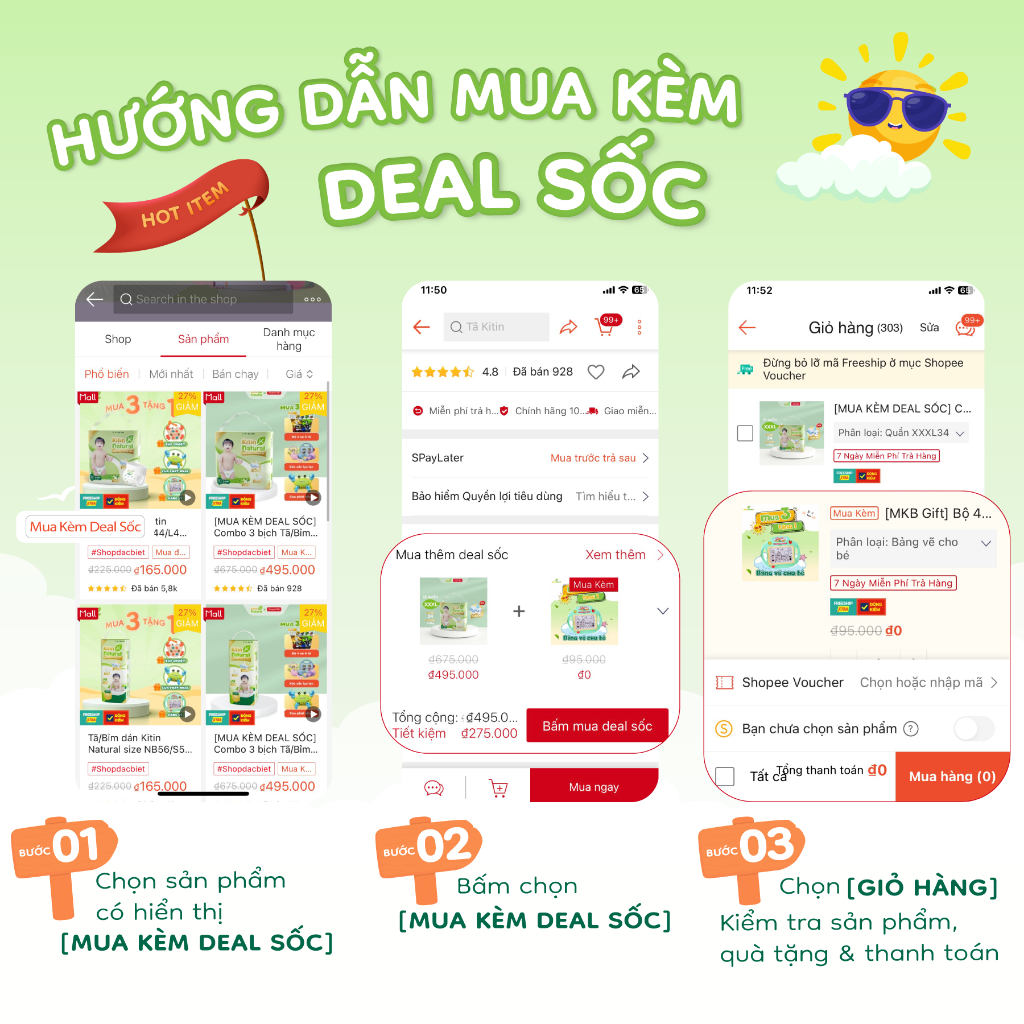 [MUA KÈM DEAL SỐC] Combo 5 bịch Tã/Bỉm Kitin Natural dán Kitin Natural size NB56/S50/M44/L40