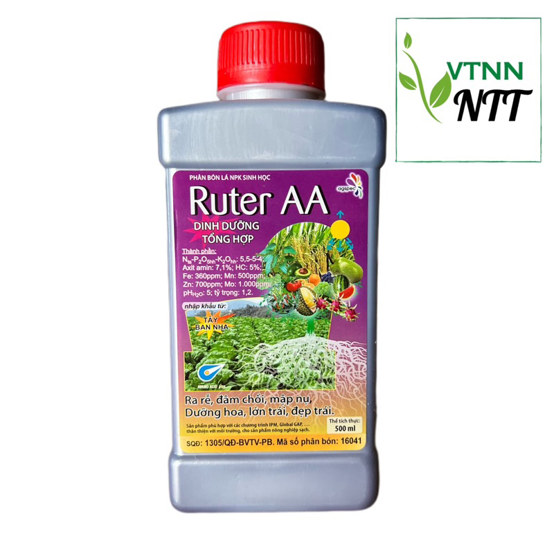 Phân bón lá NPK sinh học RUTER AA (500ml) Nhập khẩu Tây Ban Nha Ra rễ, đâm chồi, dưỡng hoa - VTNN Nguyễn Thanh Tuyền