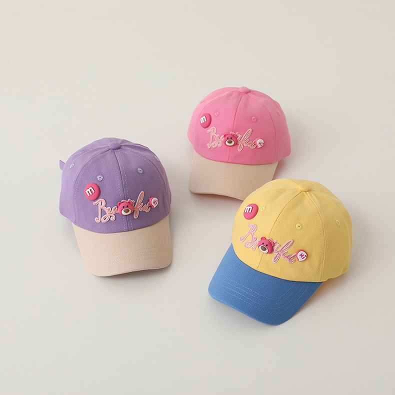 Mũ lưỡi trai vải cotton mềm cao cấp đính họa tiết sticker gấu dâu baby  lotso nhiều màu xinh xắn