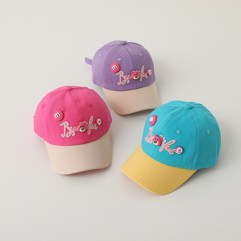 Mũ lưỡi trai vải cotton mềm cao cấp đính họa tiết sticker gấu dâu baby  lotso nhiều màu xinh xắn