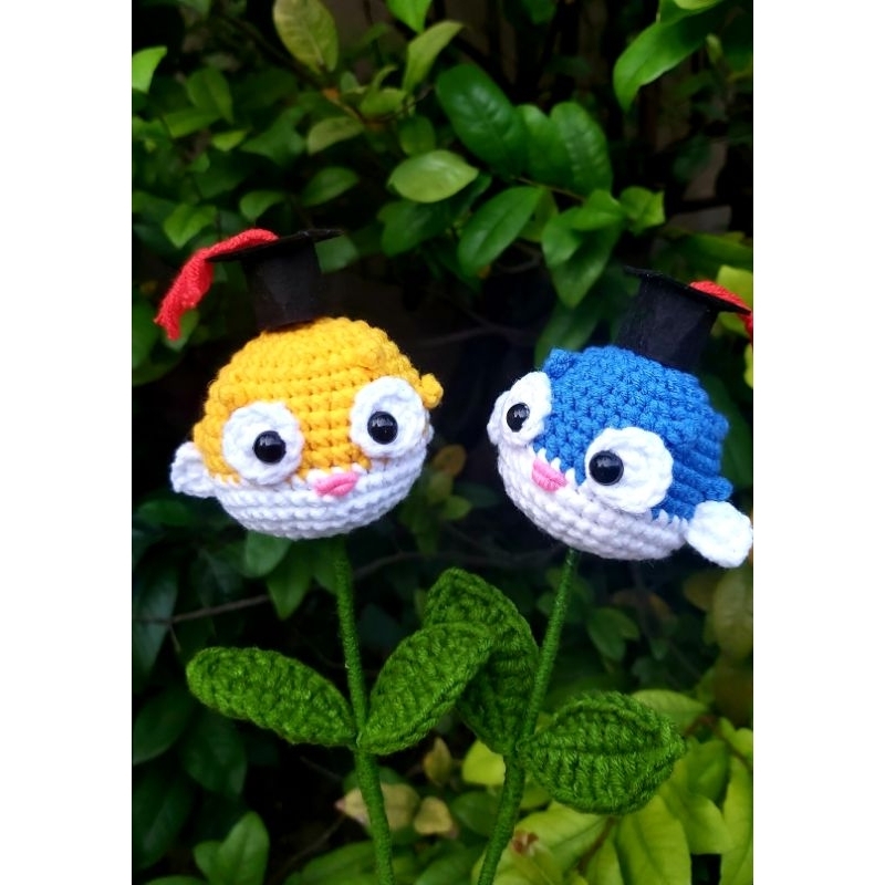 Cành hoa len thú tốt nghiệp + gấu, heo, thỏ, cừu, voi hàng sẵn