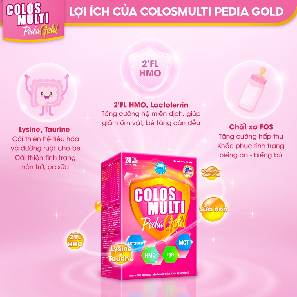 [QUÀ] Sữa non Colosmulti Pedia Gold hộp 28 gói x 16g dành cho trẻ biếng ăn