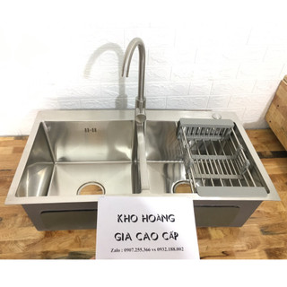 Chậu rửa chén bát 2 hộc cân 8245 liền khối chất liệu inox 304 tặng kèm bộ xả chống hôi - Bồn rửa chén đúc inox 304