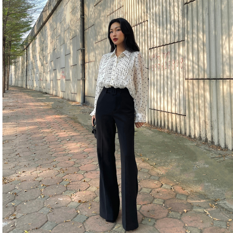 Áo sơ mi lụa chấm bi Dotty Silk Blouses HUONG BOUTIQUE HBSM1095