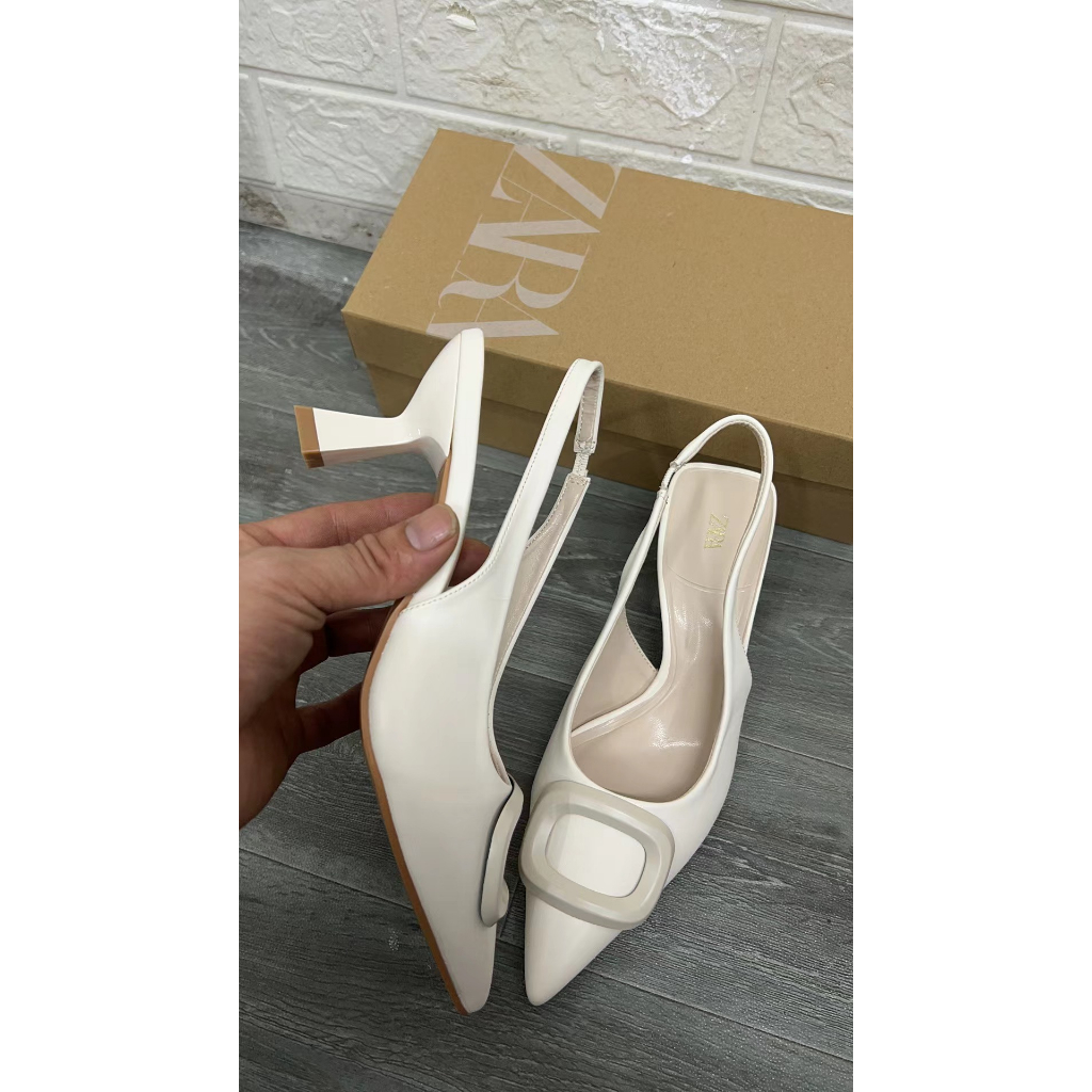 CG13- Giày Cao Gót Trắng ZB Xuất Dư Fullbox+Kèm ảnh Thật