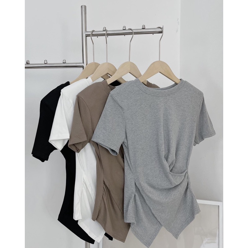 Áo thun nữ cổ tròn, áo phông nữ trơn nhún eo vạt nhọn nhiều màu 199T