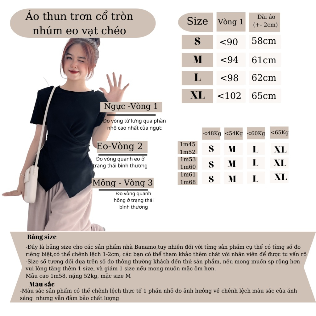 Áo thun nữ cổ tròn, áo phông nữ trơn nhún eo vạt nhọn nhiều màu 199T