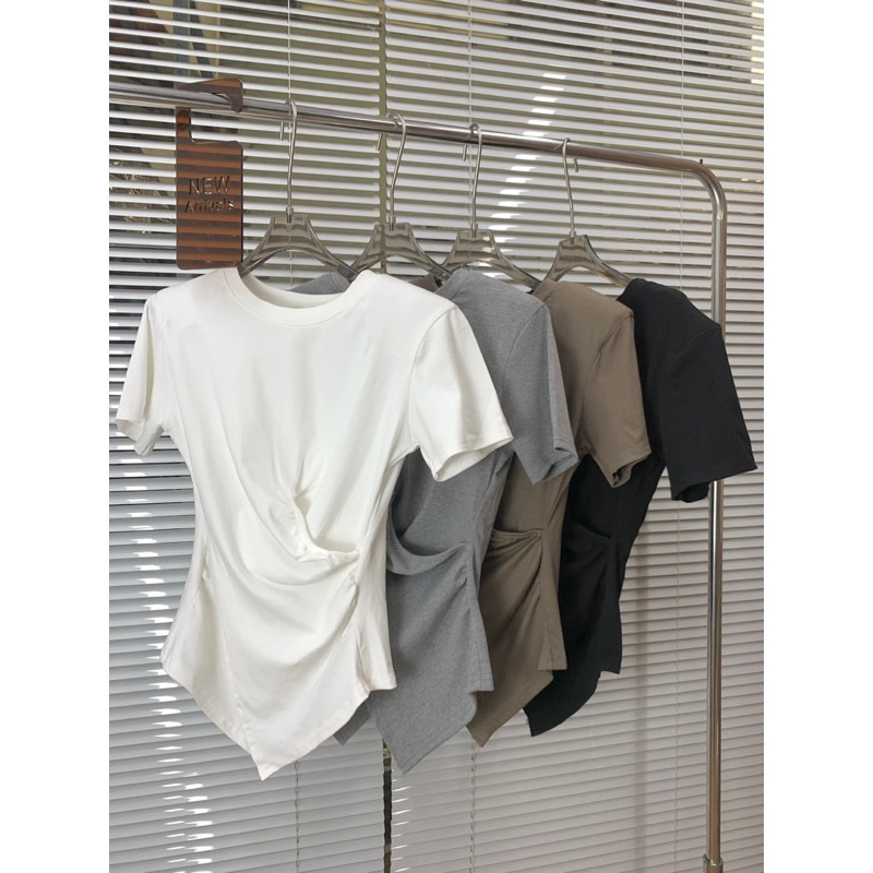 Áo thun nữ cổ tròn, áo phông nữ trơn nhún eo vạt nhọn nhiều màu 199T