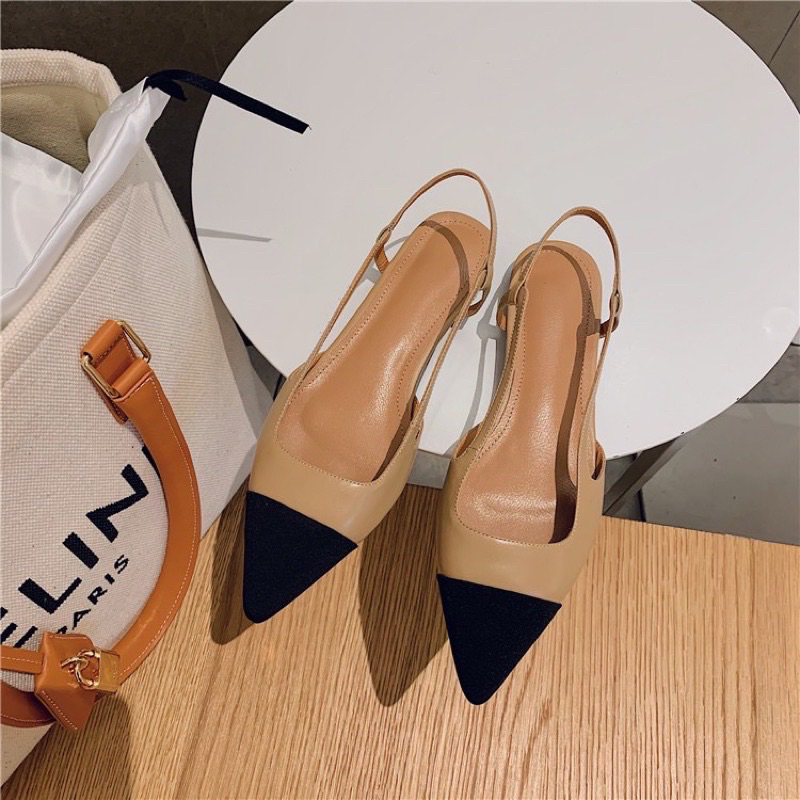 Giày bệt Slingback mũi nhọn phối mũi đen Bigsize 35-42.