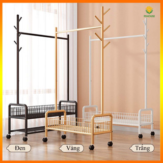 Giá Kệ Treo Quần Áo Pihouse Mẫu Mới Có Giỏ Đựng Đồ, Giày Dép, Quần Áo Tiện Lợi