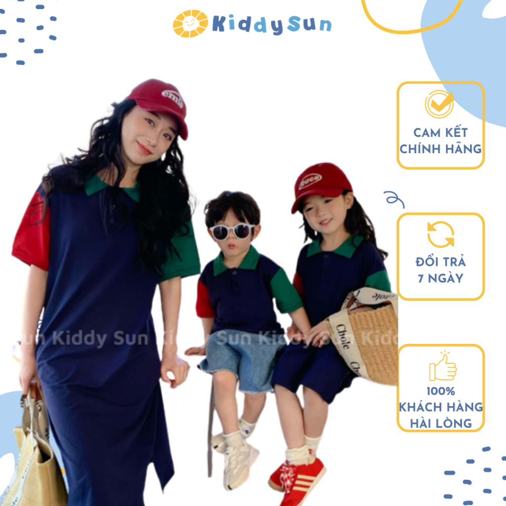 Set đồ mẹ và bé KiddySun xanh than chất cotton mềm mát an toàn [V522]