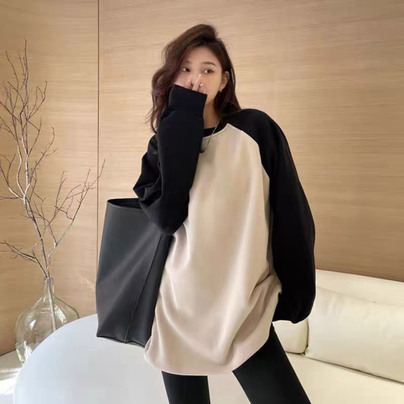 Áo sweater tay raplang basic đen trắng thu đông nỉ nam nữ unisex