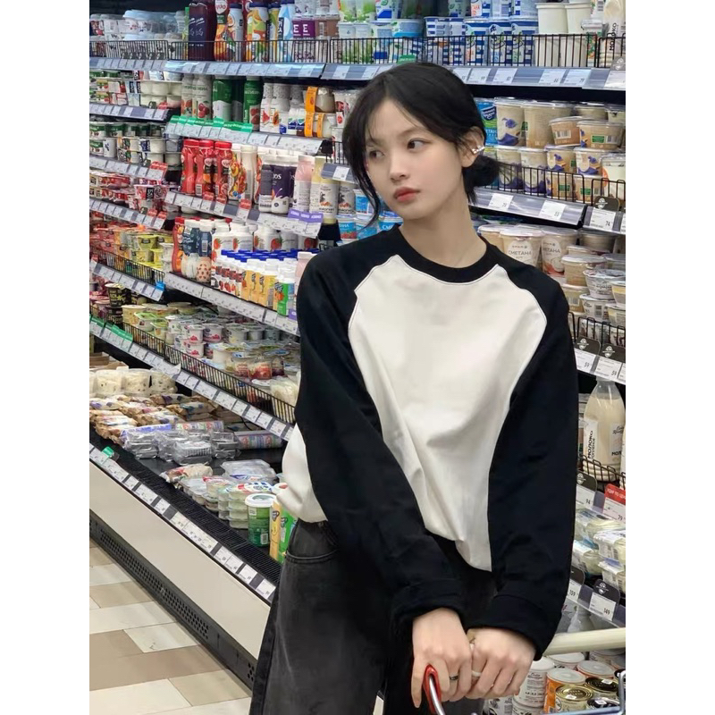 Áo sweater tay raplang basic đen trắng thu đông nỉ nam nữ unisex