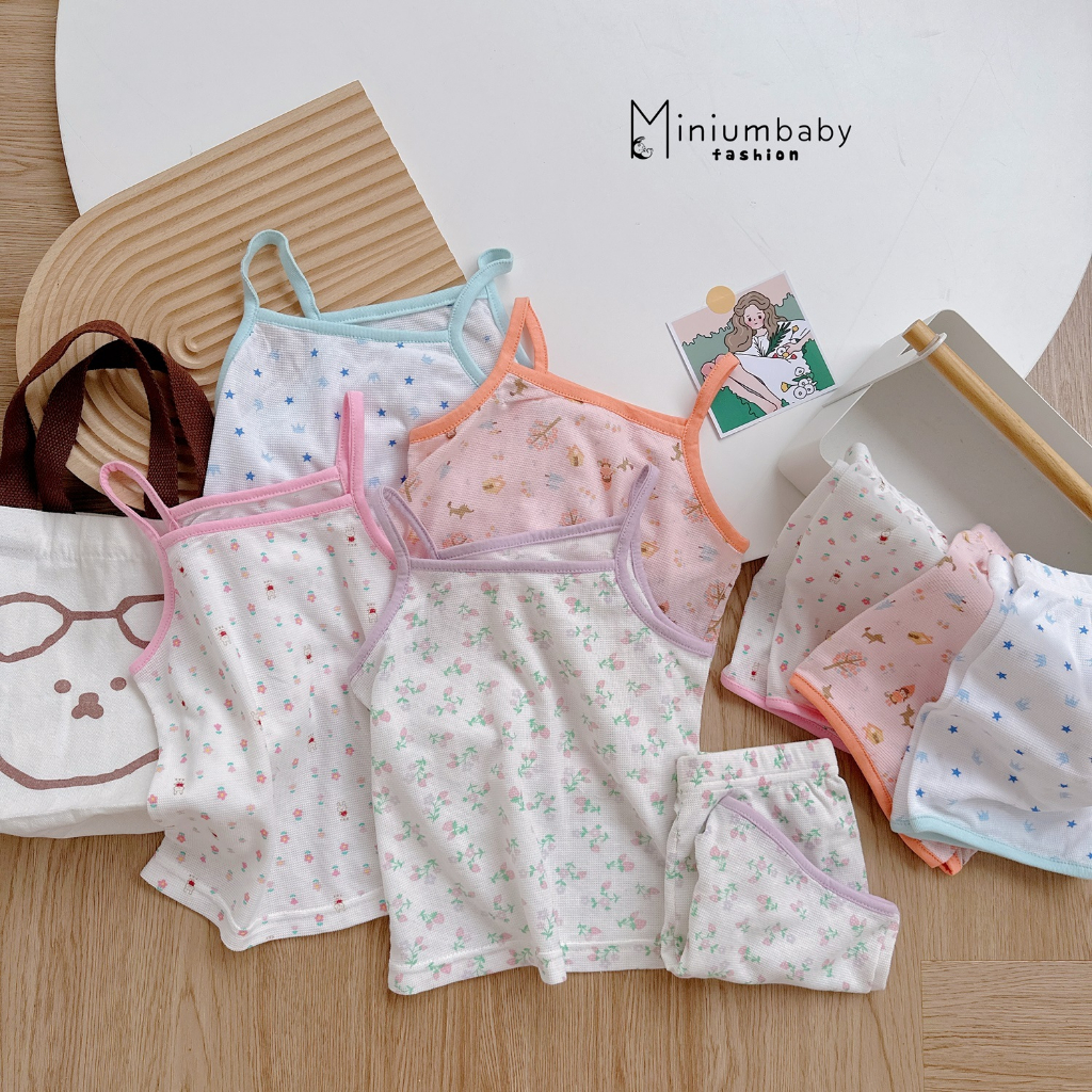 Bộ hai dây cho bé gái Miniumbaby thoáng mát thông hơi 100% vào mùa hè - SB1513