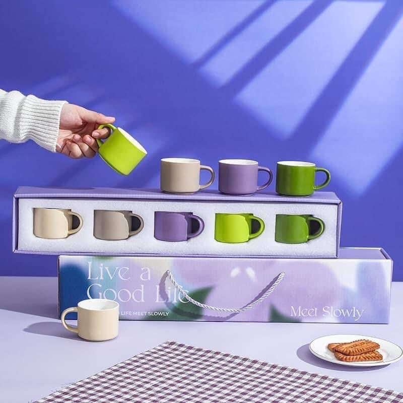 Set 5 Cốc Sứ Uống Cà Phê 80ml Có Tay Cầm Tiện Dụng