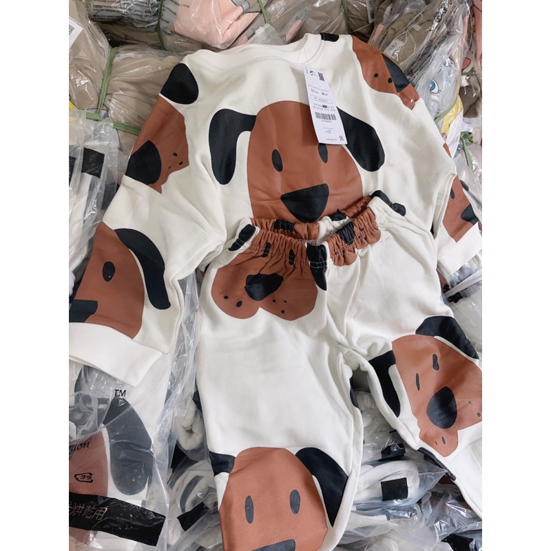 Bộ nỉ bé trai hình cún nâu tai dài