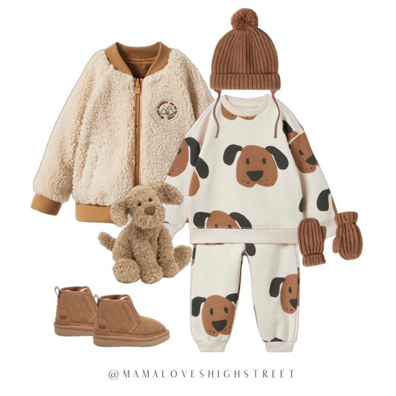 Bộ nỉ bé trai hình cún nâu tai dài