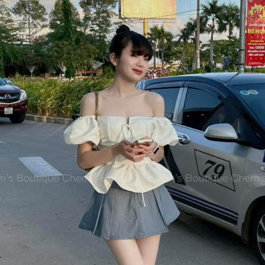 Áo sơ mi cổ vuông tay phồng C625