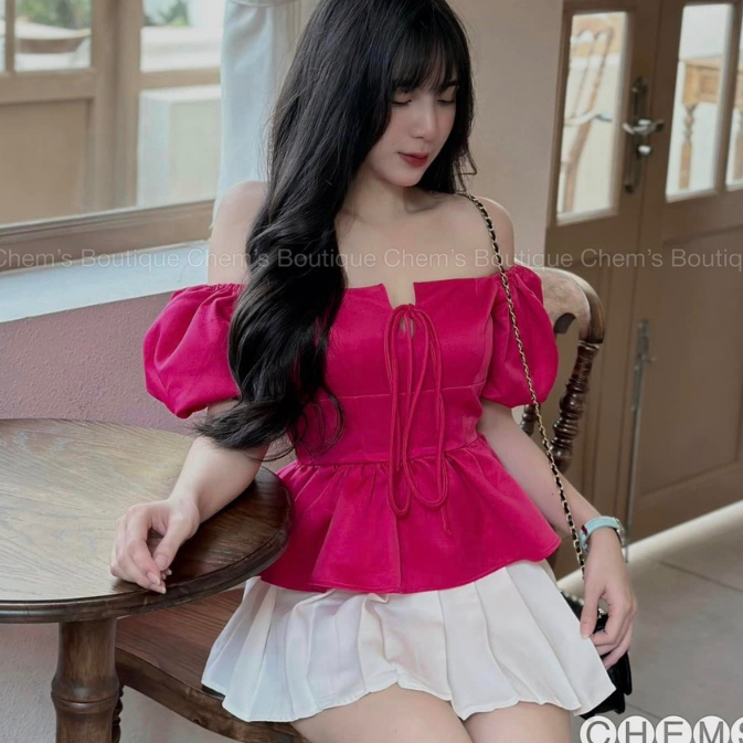 Áo sơ mi cổ vuông tay phồng C625