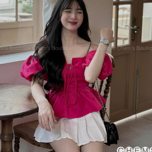 Áo sơ mi cổ vuông tay phồng C625