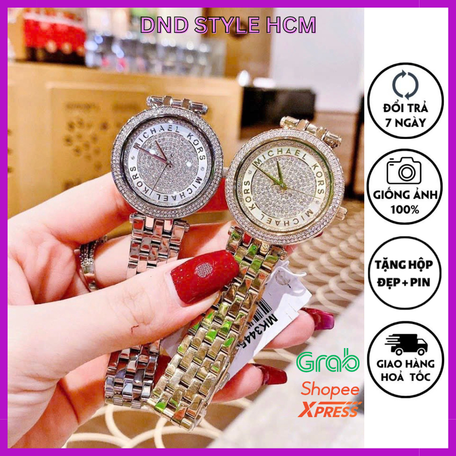 Đồng hồ nữ đẹp dây kim loại MK, đồng hồ nữ đẹp kim loại chống nước mặt đính đá trẻ trung cá tính - DNDStyle